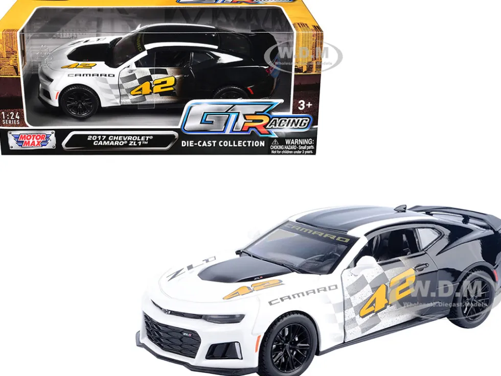 2017 Chevrolet Camaro ZL1 #42 Black and White "GT Racing" Series 1/24 Diecast Model Car by Motormax
