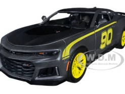 2017 Chevrolet Camaro ZL1 #90 Matt Gray Yellow Stripes GT Racing Series 1/24 Diecast Model Car Motormax 79510gry