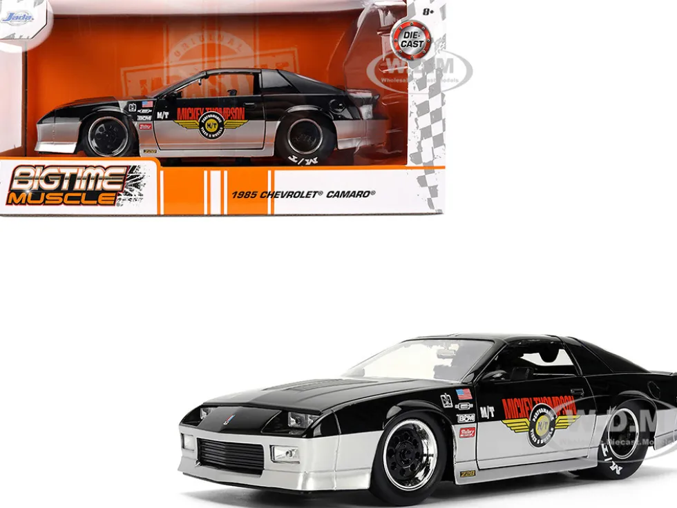 1985 Chevrolet Camaro Z28 "Mickey Thompson" Black and Silver Metallic "Bigtime Muscle" Series 1/24 Diecast Model Car by Jada
