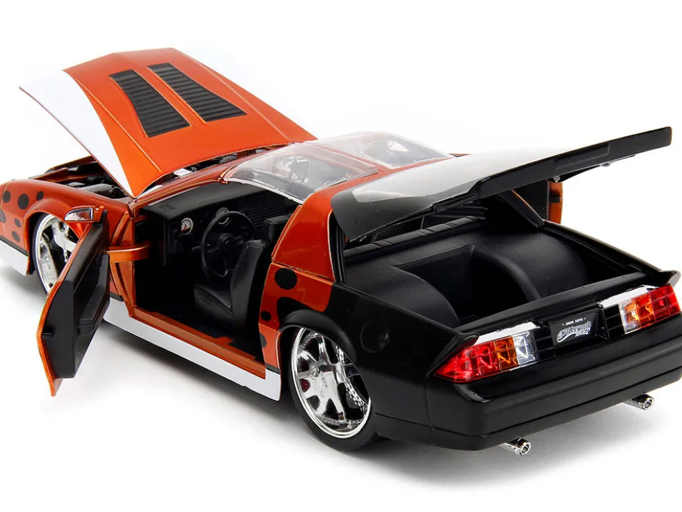 1985 Chevrolet Camaro Z 28 Orange Metallic with Graphics and Chester Cheetah Diecast Figure Cheetos Hollywood Rides Series 1/24 Diecast Model Car Jada 34384