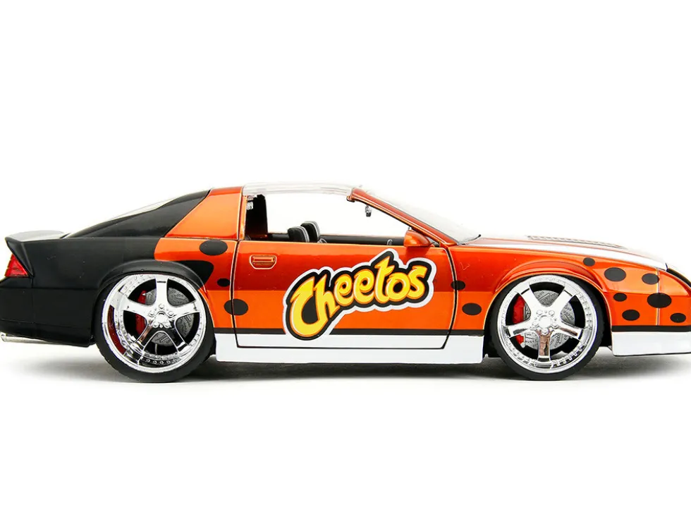 1985 Chevrolet Camaro Z 28 Orange Metallic with Graphics and Chester Cheetah Diecast Figure Cheetos Hollywood Rides Series 1/24 Diecast Model Car Jada 34384