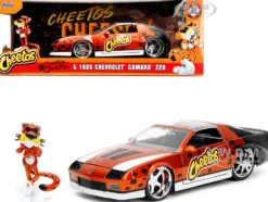 1985 Chevrolet Camaro Z 28 Orange Metallic with Graphics and Chester Cheetah Diecast Figure Cheetos Hollywood Rides Series 1/24 Diecast Model Car Jada 34384