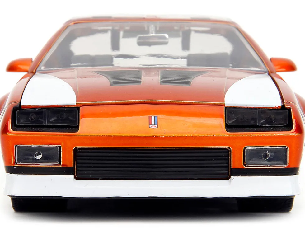 1985 Chevrolet Camaro Z 28 Orange Metallic with Graphics and Chester Cheetah Diecast Figure Cheetos Hollywood Rides Series 1/24 Diecast Model Car Jada 34384