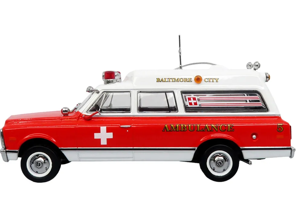 1969 Chevrolet C-10 Ambulance "Baltimore City Fire Department" White and Red "5 Alarm" Series Limited Edition 1/50 Diecast Model by Iconic Replicas