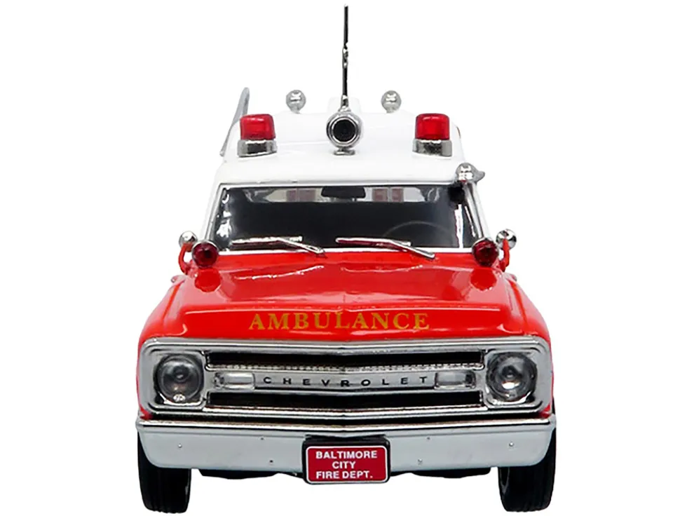 1969 Chevrolet C-10 Ambulance "Baltimore City Fire Department" White and Red "5 Alarm" Series Limited Edition 1/50 Diecast Model by Iconic Replicas