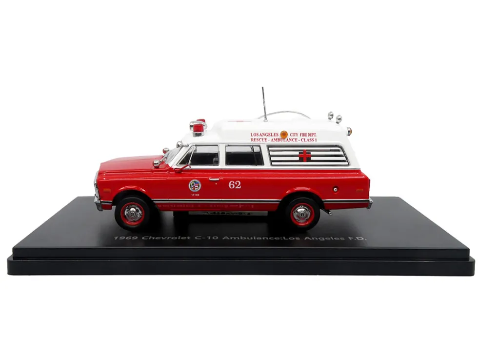 1969 Chevrolet C-10 Ambulance "Los Angeles City Fire Department" Red and White "5 Alarm" Series Limited Edition 1/50 Diecast Model by Iconic Replicas