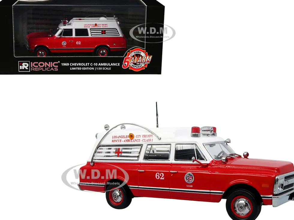 1969 Chevrolet C-10 Ambulance "Los Angeles City Fire Department" Red and White "5 Alarm" Series Limited Edition 1/50 Diecast Model by Iconic Replicas