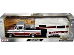 1966 Chevrolet C10 Fleetside Pickup Truck Silver Metallic with Brown Sides with Camper Shell "American Classics" Series 1/24 Diecast Model Car by Motormax