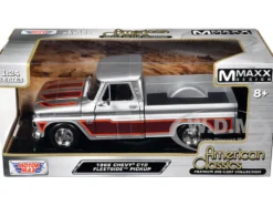 1966 Chevrolet C10 Fleetside Pickup Truck Silver Metallic with Brown Sides "American Classics" Series 1/24 Diecast Model Car by Motormax