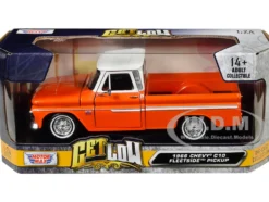 1966 Chevrolet C10 Fleetside Pickup Truck Lowrider Orange Metallic with White Top Get Low Series 1/24 Diecast Model Car Motormax 79034COP