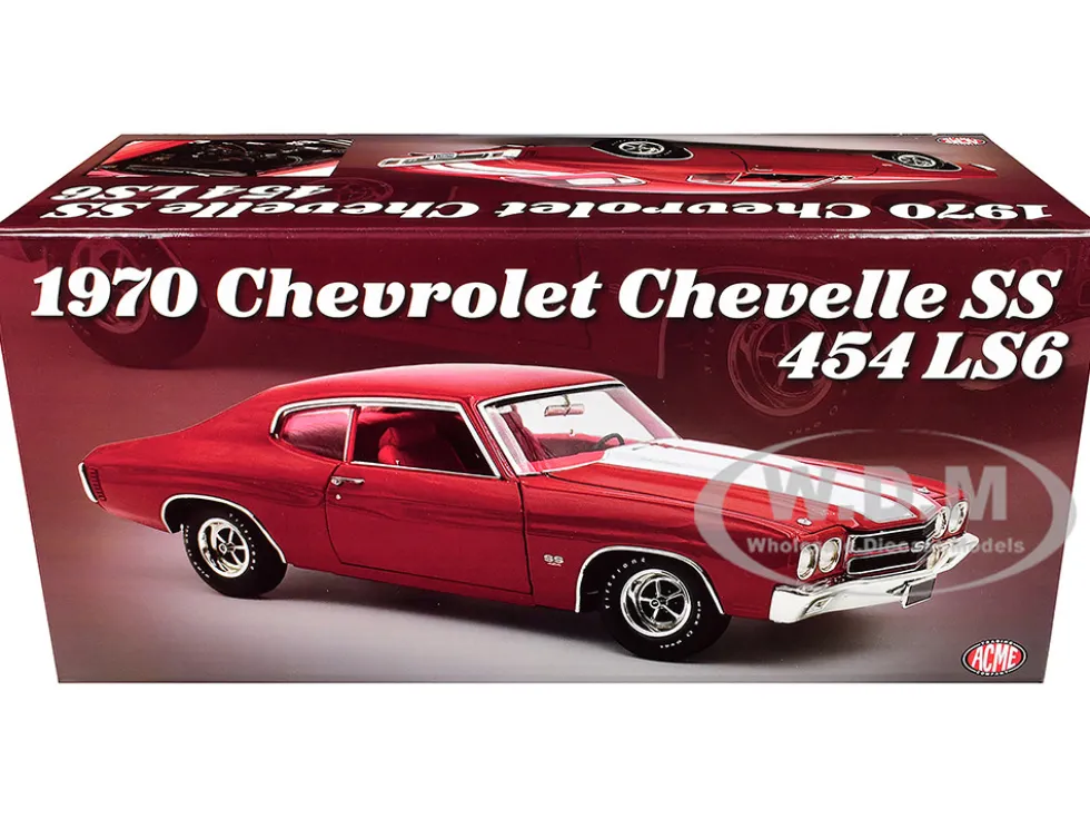 1970 Chevrolet Chevelle SS 454 LS6 Cranberry Red with White Stripes and Red Interior Limited Edition to 454 pieces Worldwide 1/18 Diecast Model Car by ACME