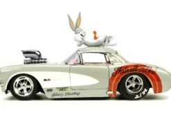 1957 Chevrolet Corvette Beige with Pink Interior with Bugs Bunny Figure Looney Tunes Hollywood Rides Series 1/24 Diecast Model Car Jada 32390