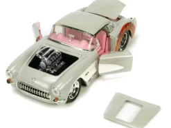 1957 Chevrolet Corvette Beige with Pink Interior with Bugs Bunny Figure Looney Tunes Hollywood Rides Series 1/24 Diecast Model Car Jada 32390