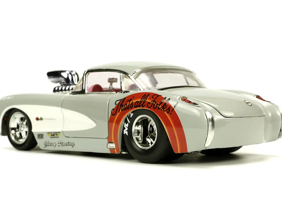 1957 Chevrolet Corvette Beige with Pink Interior with Bugs Bunny Figure Looney Tunes Hollywood Rides Series 1/24 Diecast Model Car Jada 32390