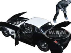 1957 Chevrolet Corvette Black White Top Wolfman Diecast Figure Universal Monsters Hollywood Rides Series 1/24 Diecast Model Car Jada 32195