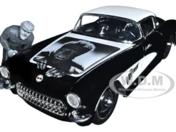 1957 Chevrolet Corvette Black White Top Wolfman Diecast Figure Universal Monsters Hollywood Rides Series 1/24 Diecast Model Car Jada 32195