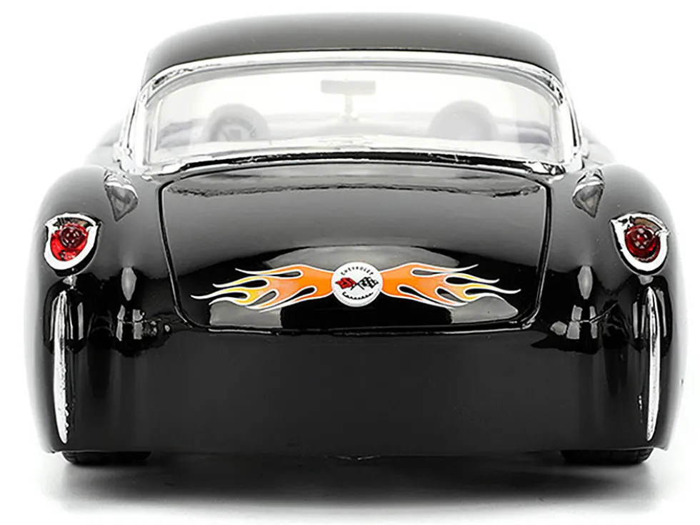 1957 Chevrolet Corvette Black with Flame Graphics and White Interior "Bigtime Muscle" Series 1/24 Diecast Model Car by Jada
