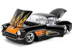 1957 Chevrolet Corvette Black with Flame Graphics and White Interior