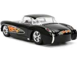 1957 Chevrolet Corvette Black with Flame Graphics and White Interior