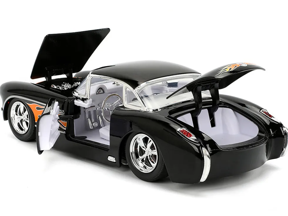 1957 Chevrolet Corvette Black with Flame Graphics and White Interior "Bigtime Muscle" Series 1/24 Diecast Model Car by Jada