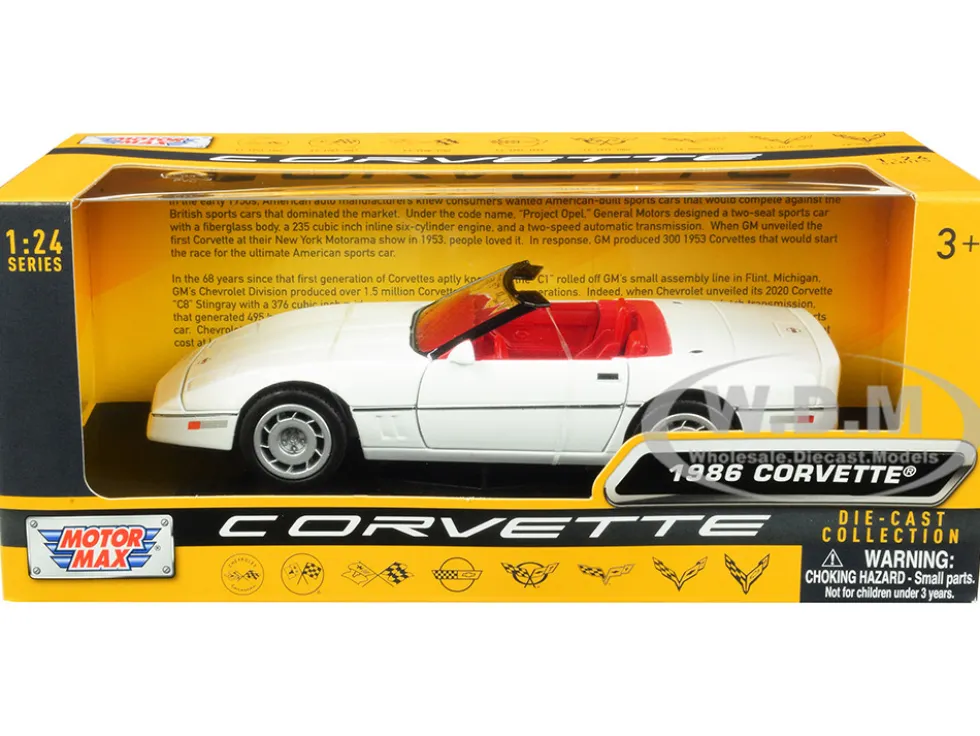 1986 Chevrolet Corvette C4 Convertible White Red Interior History of Corvette Series 1/24 Diecast Model Car Motormax 73298