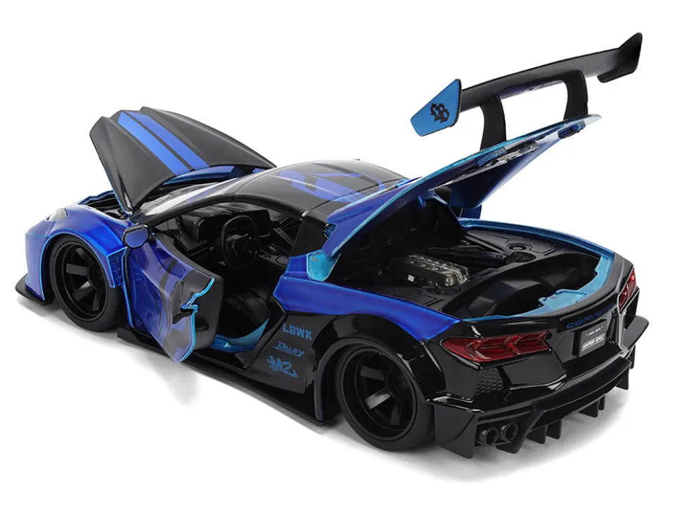 Chevrolet Corvette C8 "Liberty Walk" Candy Blue and Black "Hyper-Spec" Series 1/24 Diecast Model Car by Jada