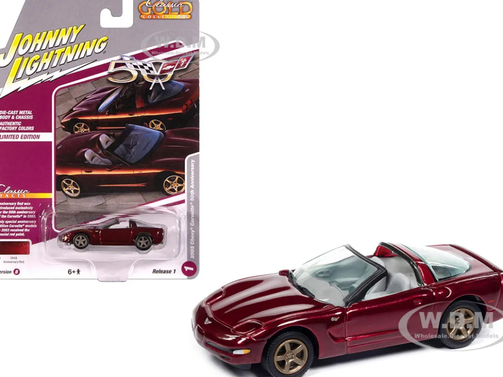 2003 Chevrolet Corvette Convertible "50th Anniversary" Anniversary Red Metallic "Classic Gold Collection" 1/64 Diecast Model Car by Johnny Lightning