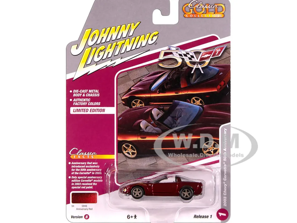2003 Chevrolet Corvette Convertible "50th Anniversary" Anniversary Red Metallic "Classic Gold Collection" 1/64 Diecast Model Car by Johnny Lightning