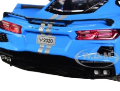 2020 Chevrolet Corvette C8 Stingray Blue Silver Racing Stripes Timeless Legends 1/24 Diecast Model Car Motormax 79360
