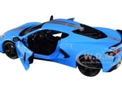 2020 Chevrolet Corvette C8 Stingray Blue Silver Racing Stripes Timeless Legends 1/24 Diecast Model Car Motormax 79360