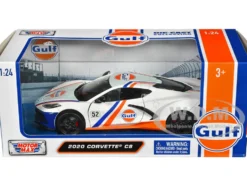 2020 Chevrolet Corvette C8 #52 White and Light Blue with Stripes Gulf Oil Gulf Die Cast Collection 1/24 Diecast Model Car Motormax 79664GULF