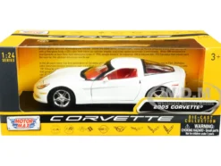 2005 Chevrolet Corvette C6 White Red Interior History of Corvette Series 1/24 Diecast Model Car Motormax 73270