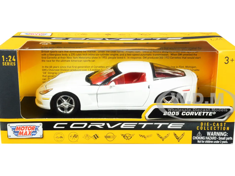 2005 Chevrolet Corvette C6 White Red Interior History of Corvette Series 1/24 Diecast Model Car Motormax 73270