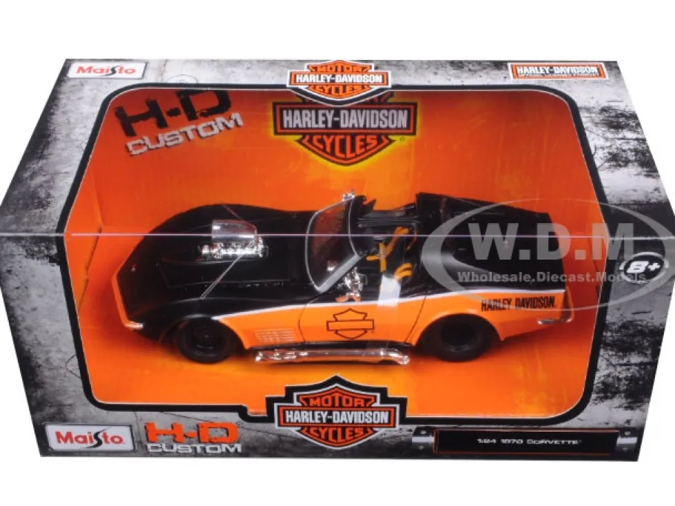 1970 Chevrolet Corvette Harley Davidson Black/Orange 1/24 Diecast Model Car Maisto 32193