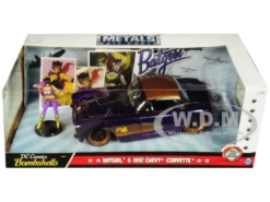 1957 Chevrolet Corvette Purple Batgirl Diecast Figure DC Comics Bombshells Series 1/24 Diecast Model Car Jada 30457