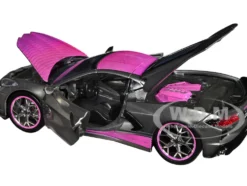 2020 Chevrolet Corvette Stingray Gray Metallic with Pink Carbon Hood and Top Pink Slips Series 1/24 Diecast Model Car Jada 34848