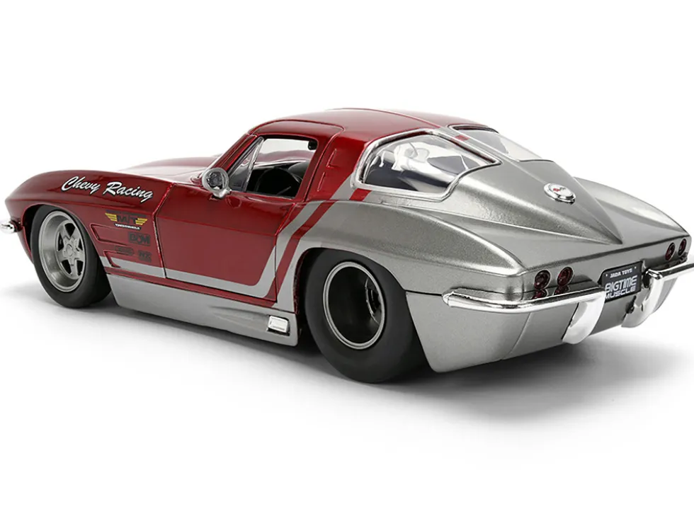 1963 Chevrolet Corvette Stingray "Chevy Racing" Red Metallic and Gray "Bigtime Muscle" Series 1/24 Diecast Model Car by Jada