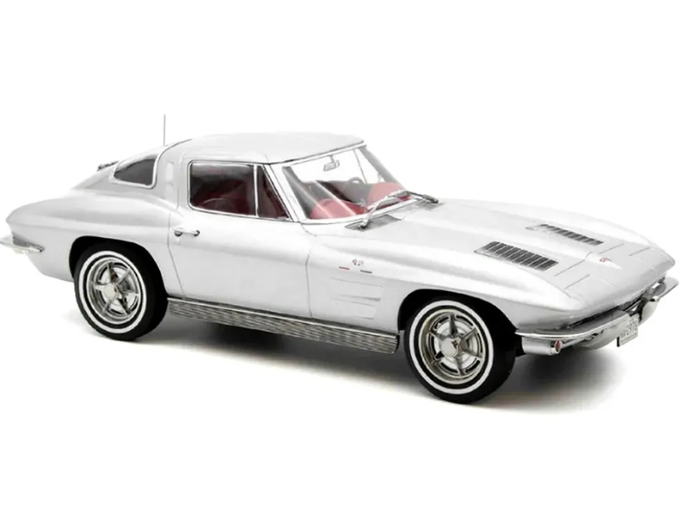 1963 Chevrolet Corvette Sting Ray Sebring Silver Metallic with Red Interior 1/18 Diecast Model Car by Norev