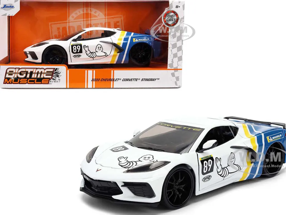 2020 Chevrolet Corvette Stingray C8 #89 "Michelin" White with Yellow and Blue Stripes "Bigtime Muscle" Series 1/24 Diecast Model Car by Jada