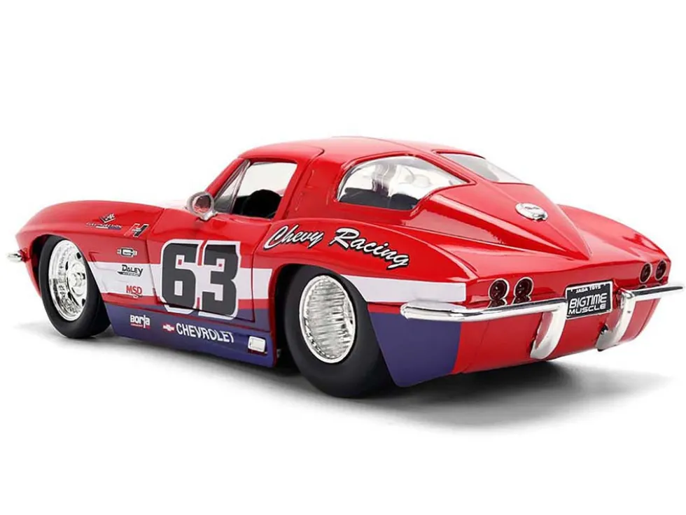 1963 Chevrolet Corvette Stingray #63 "Chevy Racing" Red with White and Blue Stripes "Bigtime Muscle" Series 1/24 Diecast Model Car by Jada