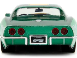1969 Chevrolet Corvette Stingray ZL1 Green Metallic with Yellow Stripes and Cammy Diecast Figure Street Fighter Video Game Anime Hollywood Rides Series 1/24 Diecast Model Car Jada 30837