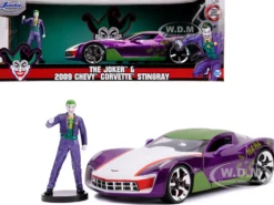 2009 Chevrolet Corvette Stingray Joker Diecast Figure DC Comics Series 1/24 Diecast Model Car Jada 31199