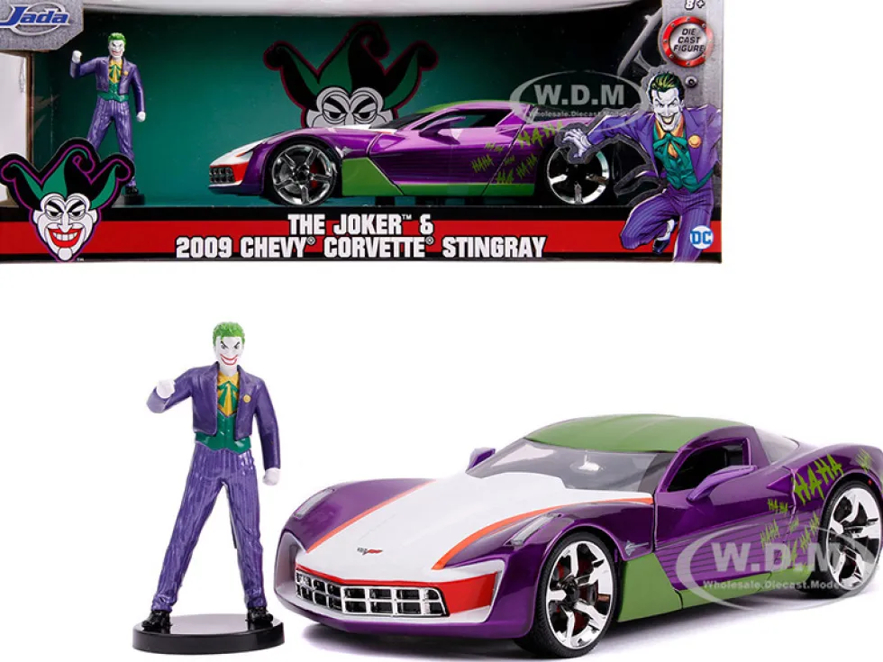 2009 Chevrolet Corvette Stingray Joker Diecast Figure DC Comics Series 1/24 Diecast Model Car Jada 31199