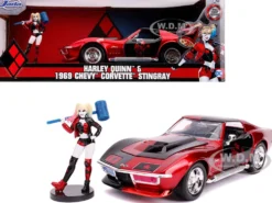 1969 Chevrolet Corvette Stingray Harley Quinn Diecast Figure DC Comics Series 1/24 Diecast Model Car Jada 31196