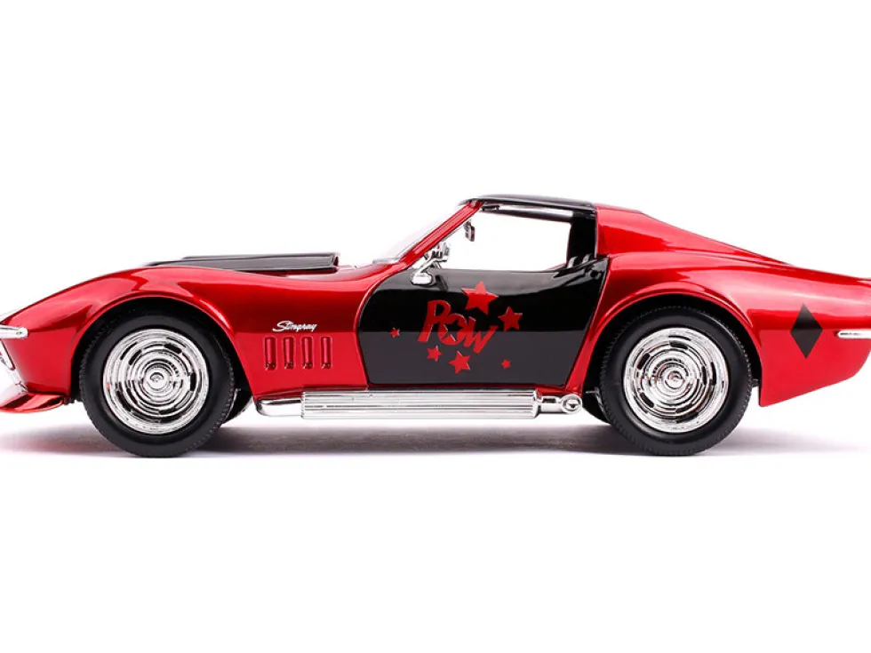 1969 Chevrolet Corvette Stingray Harley Quinn Diecast Figure DC Comics Series 1/24 Diecast Model Car Jada 31196