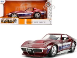 1969 Chevrolet Corvette Stingray ZL1 Red Metallic with Stars and Stripes Graphics "Bigtime Muscle" Series 1/24 Diecast Model Car by Jada