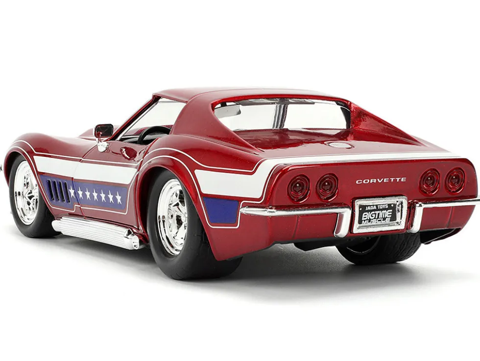 1969 Chevrolet Corvette Stingray ZL1 Red Metallic with Stars and Stripes Graphics "Bigtime Muscle" Series 1/24 Diecast Model Car by Jada