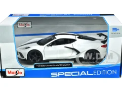 2020 Chevrolet Corvette Stingray Coupe White Black Stripes Special Edition Series 1/24 Diecast Model Car Maisto 31534