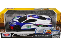 2020 Chevrolet Corvette #28 White with Blue Graphics "GT Racing" Series 1/24 Diecast Model Car by Motormax