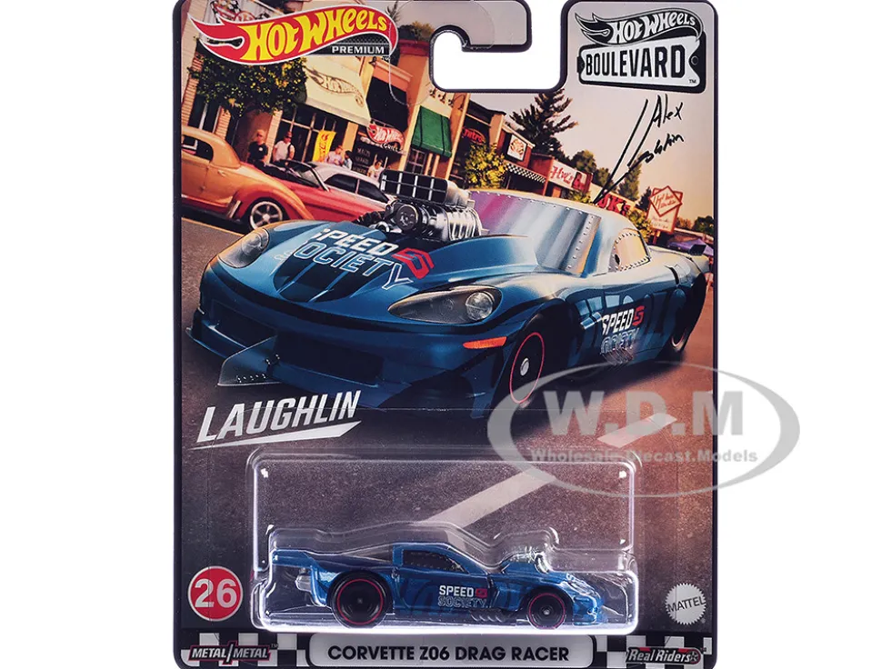 Chevrolet Corvette Z06 Drag Racer "Speed Society" Blue Metallic with Graphics "Boulevard" Series Diecast Model Car by Hot Wheels